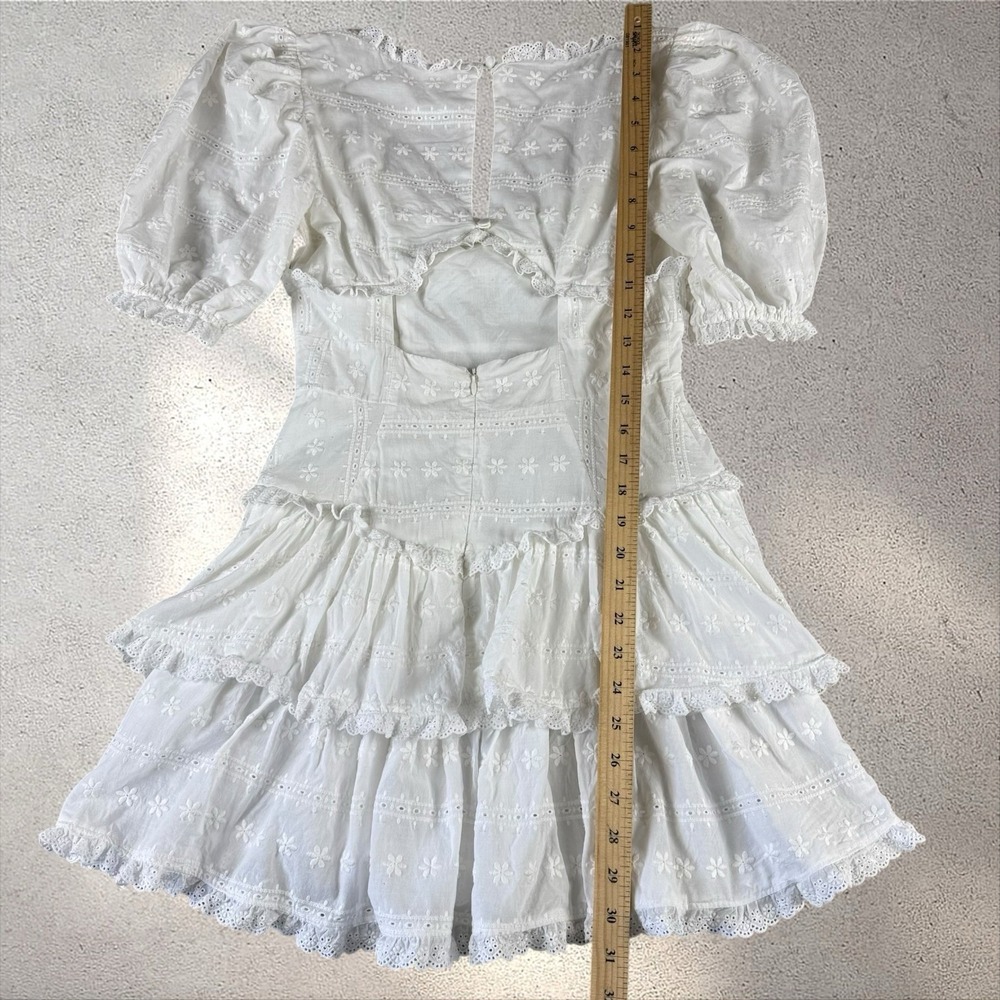 For Love and Lemons Iris Mini Dress White Eyelet Tiered Sz S - Picture 8 of 10